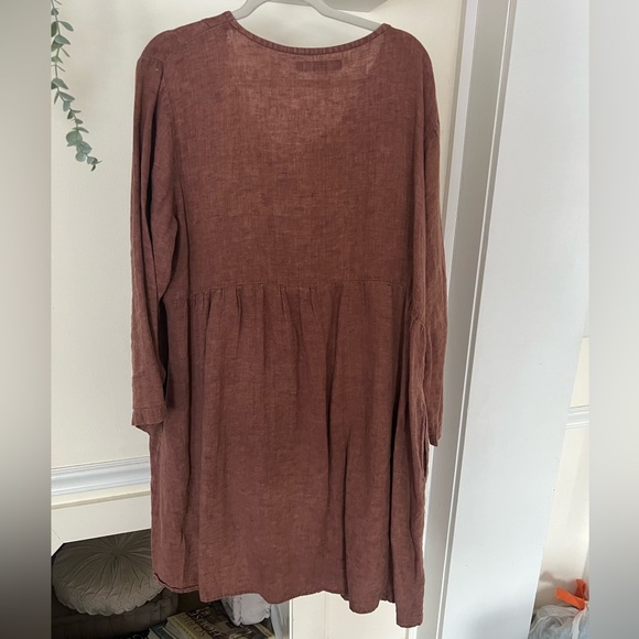 FLAX long sleeve babydoll dress 100% linen large - Picture 2 of 4